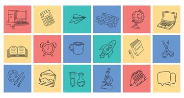 Back to school doodle elements with colorful square in the background. Used for banner, poster, background, etc vector
