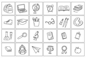 Back to school doodle elements with squares in the background. ill Used for banner, poster, background. vector