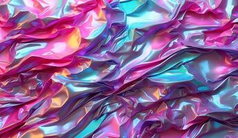 A colorful, shiny fabric with a lot of folds photo