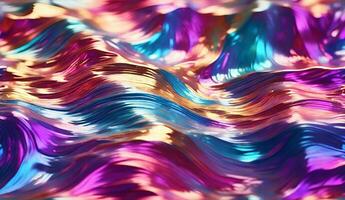 A colorful wave pattern with shiny metallic waves photo