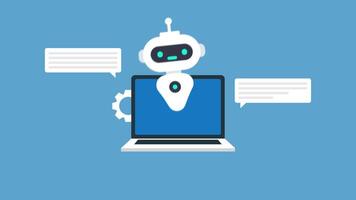 Animation ai robot on laptop with bubble chat.customer Automated message response system concept video