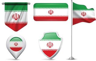 Set of Iranian Flags in Different Shapes and Style vector