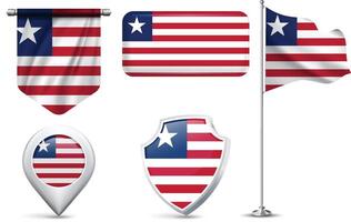Set of Liberia Flags in Different Shapes and Styles vector