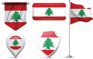 Set of Lebanon Flags in Different Shapes and Styles vector