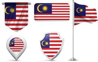Set of Malaysian Flags in Different Shapes and Styles vector