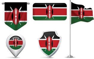 Set of Kenya Flags in Different Shapes and Styles vector