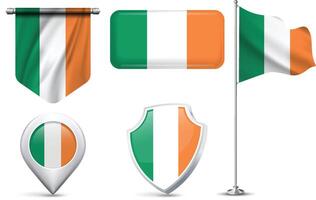 Set of Ireland Flags in Different Shapes and Styles vector