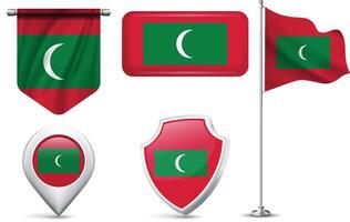 Set of Maldives Flags in Different Shapes and Styles vector