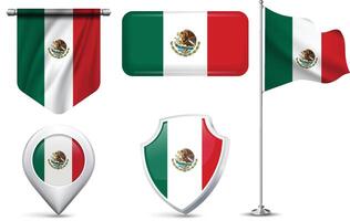 Set of Mexico Flags in Different Shapes and Styles vector