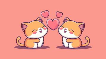 Two Cute Cat and Floating Hearts Editable vector