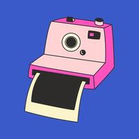 A pink instant camera with a printed photo emerging from it. vector