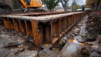 Base view quake safe build deep in ground firm steel rods hold clear tech lines. photo