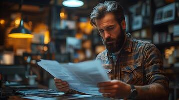 A graphic designer reviewing an editorial license agreement for stock images photo
