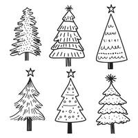 set of cute christmas trees in sketch. illustrations for new year, christmas in simple style vector