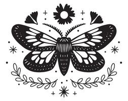 mystical butterfly in boho style. doodle illustration. vector