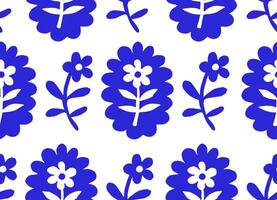 classic pattern with blue frames and flowers. retro print for wallpaper and textile vector