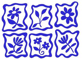modern tiles with blue flowers and patterns vector
