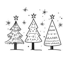 set of cute christmas trees in doodle style. illustrations for new year, christmas in simple style vector