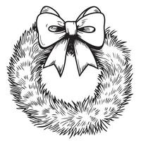 Christmas wreath of fir branches with a bow. Illustration in sketch style vector