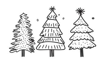 set of cute christmas trees in doodle. illustrations for new year, christmas in simple style vector