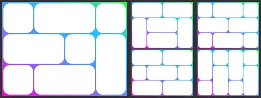 Grid template layout, geometric shapes photo collage design. 4x3 bento moodboard background. Abstract poster montage board, Square circle box image gallery album. Rectangle banner slide page vector