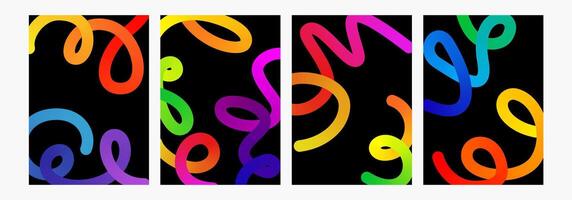 Line gradient shapes. Abstract color object kid pattern. 3d confetti graphic element. Curve happy birthday fluid wave design. liquid swirl path, dynamic spiral squiggle. Fun child trendy ribbon vector