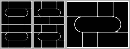 Brutalist background bento box grid. Photo post template layout. Presentation slide moodboard design. Brochure collage rectangular style gallery. Round shape modular mosaic. Comic poster y2k vector