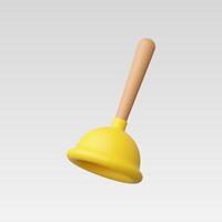 A bright yellow plunger with a wooden handle on a light background. vector