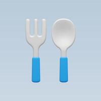 Colorful plastic fork and spoon set on a soft gradient background. vector
