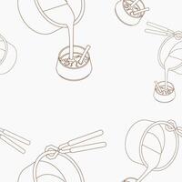 Editable Outline Three-Quarter Top View of Pouring Masala Chai from Pan into Pottery Cup Vectorized Illustration Seamless Pattern for Background of Beverages With South Asian Culture and Tradition vector