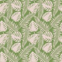 Seamless Monstera and Palm Leaf Pattern Tropical Foliage Design on Green Background vector