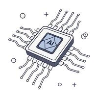 Isometric Illustration of AI Microchip with Connections vector