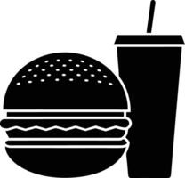 Simple Black and White Icon of a Hamburger and Soda vector