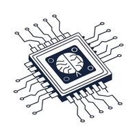 Abstract Microchip with Brain Icon Representing AI Technology vector