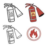 Fire Extinguisher Icons Set Line Art and Color vector