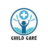 Child Care Logo Design with Medical Cross and Happy Child vector