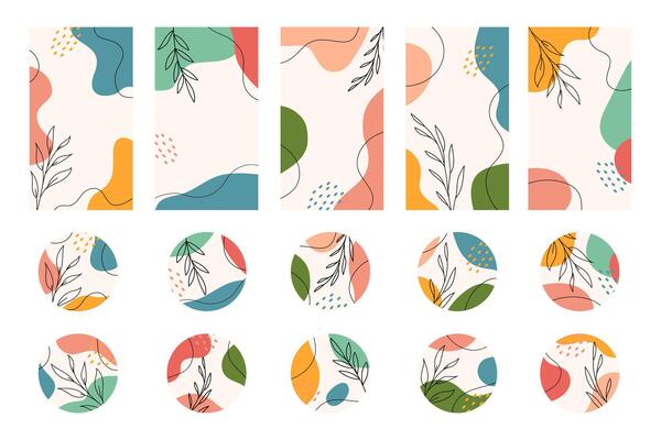 Collection of editable story templates and highlight covers. illustration of organic hand drawn in pastel color