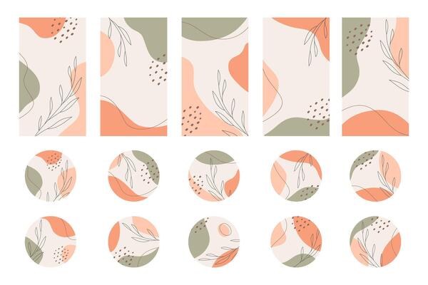 Collection of editable story templates and highlight covers. illustration of organic hand drawn in pastel color trendy design