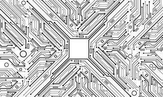 Abstract black circuit board technology connected lines electronics elements computer motherboard chip processor digital white background vector