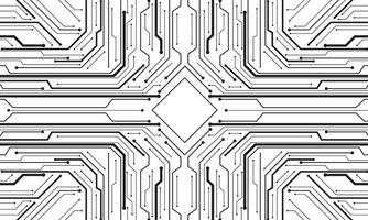 Abstract black circuit board technology connected lines electronics elements computer motherboard chip processor semiconductor digital white background vector