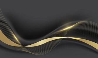 Abstract gold black ribbon curve overlap grey luxury background vector