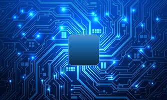 Abstract blue circuit technology connected lines electronics elements computer motherboard chip processor semiconductor digital background vector