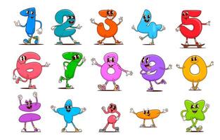Cartoon math number and symbol groovy characters vector