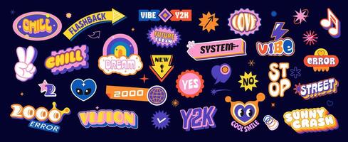 Retro y2k stickers groovy patch icon labels set vector