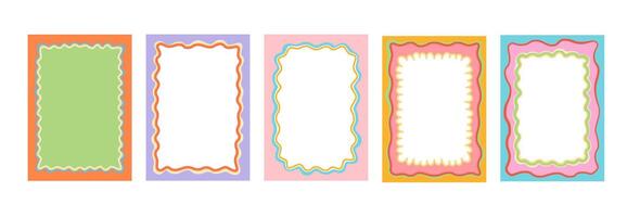 Color groovy scallop Y2K frames retro wavy borders vector