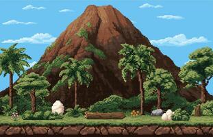 8 bit pixel art game background with dinosaur eggs vector