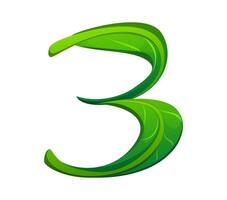 Nature green leaf font, typeset digit 3 three vector