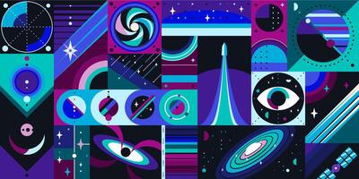 Geometric galaxy space planets pattern background vector