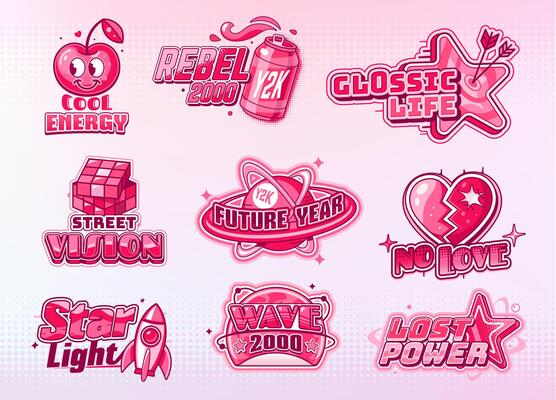 Y2k icons set futuristic vaporwave stickers