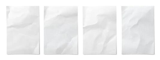 Crumbled folded wrinkle paper sheets set vector